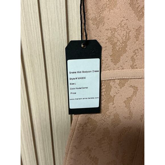 Mariam Anna Barska Snake-Embossed Midi Bodycon Dress “MAB30” Nude Camel Size L - Picture 3 of 8